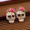 Rose Skull Stud Earring Vrouwen Flower Crystal Skeleton Oorbellen Halloween Sieraden voor Gift Party