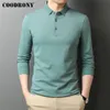 Polos Masculinos COODRONY Pure Color Manga Longa Algodão Polo-Shirt Roupas Masculinas de Marca Primavera Outono Clássico Negócios Casual T Shirts Homme Z5120 230712