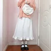 Saias japonesas brancas longas com babados para mulheres Kawaii Harajuku Vintage streetwear linda lolita estética cintura alta