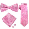 أزياء Hi-tie Mens Tie Pink Floral Bowtie المنسوجة مع أزرار أكمام منديل لبدلة فستان الزفاف الرجالي LH-0702 D-0379304U