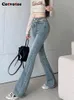 Damen-Jeans Cotvotee mit hoher Taille für Damen, modisch, Vintage-Streetwear, Slim Flare-Hose, Mom-Denim in voller Länge, Y2k 230712
