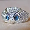 Simpatico anello gufo strass occhi azzurri stile semplice ragazza donna anello popolare moda uomo gioielli regali regolabili