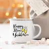 Mugs Cheers To The New Year Print Enamel Mugs Happy New Year Party Wine Beer Coffee Cups Dessert Hot Cocoa Handle Cup New Year's Gift R230713