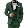 Men's Suits Beige Casual 3 Pieces Men 2023 Groom Tuxedos For Wedding Prom Party Set (Jacket Vest Pants)
