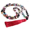 Hänge halsband mode 8mm multicolor eld agates halsband natursten handgjorda mala pärlor tofs länge för kvinnor män yogamycken