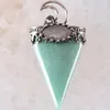 Pendentif Colliers Pierre Naturelle Vert Aventurine Triangle Antique Couleur Argent Couronne Demi Lune Fit Collier Femmes Hommes Guérison Bijoux K693