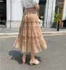 Skirts Fashion Lace Patchwork Cakee Layered Long Skirt Women Femme Elegant Vintage French A-line Hepburn Style Black Jupe P363