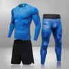 Tute da uomo 3 pezzi / set Tuta sportiva da uomo Set da corsa Jogging Pallacanestro Intimo Collant Abbigliamento sportivo Palestra Fitness Tuta Abbigliamento da allenamento