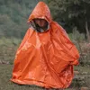 Emergency Survival Rain Poncho Thermal Survival Space Filt Thermal Raincoat Heat Reflective Waterproof för tältcamping L230620