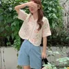 Damesblouses Dames Zomer Korte mouw Top Borduurbloem T-shirt Bohemen Holle V-hals