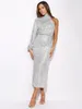 Modedesign Frauen Hochzeit Brautkleid Schal Perlen Nachtclub Urban Sexy Bodycon Herbst Neckholder Knielange Langarmröcke