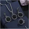 Oorbellen Ketting Vintage Crystal Ronde Sieraden Voor Vrouwen Charm Ringen Sets Kleur Zwart Fashion Party Oorbel Nieuwe Collectie Drop Deliv Dhy9O