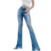 Vrouwen Jeans UHYTGF Voor Vrouwen Hoge Taille Gat Denim Lange Broek Losse Maat Mujer Stretch Vrouwelijke Boot Cut 328