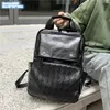 Factory wholesale men shoulder bag soft and comfortable leather leisure travel backpack street popular woven student backpacks flip zipper fashion handbag 9802#