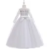 Robes De Fille Robe De Mariée Pour Filles Élégant Blanc Demoiselle D'honneur Dentelle Fleur À Manches Longues Tutu Robes De Soirée Arc Fille Robes De Soirée 8 12 AnsHKD230712