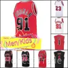 Crianças retrô basquete Michael Jersey 1 Derrick Rose Scottie Dennis Pippen Rodman vermelho branco preto juventude masculina 23 camisas costuradas camisas Presente do fã