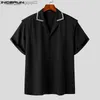 Camicie casual da uomo Casual Top stile semplice INCERUN Camicia impiombata con scollo da uomo nuovo Camicia a maniche corte abbinata a tinta unita da uomo bello S-5XL Z230713