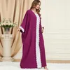 Ethnische Kleidung 2023 Lila Polyester Muslimische Kleider für Frauen Sommer Herbst Langarm Oansatz Abaya Mode Kleid