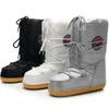 2022 bottes de neige d'hiver femmes bottes de Ski moelleux poilu à lacets moyen mollet plate-forme plate avec des bottes de Ski blanches