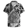 Erkekler Sıradan Gömlek Snakeskin Baskı Tatil Gömlek Siyah ve Gri Yaz Erkekler Y2K bluzlar Kısa kollu grafik giysiler artı boyutu