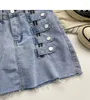 Saias Mulheres Chic Botão Denim Saia Cintura Alta Elegante Moda Coreana Envoltório Verão Curto Roupas Doces