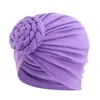 Abbigliamento etnico Donna Turbante Spandex Top Knot Flower Decor Headwrap Copricapo da donna musulmana Beanie Head Wear Tinta unita Cappello India