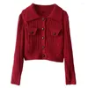 Malhas femininas 2023 outono chique cardigã feminino curto suéter casacos vermelho bege vintage cardigans malha jumper coreano pull sweet