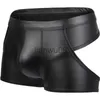 Cuecas CLEVERMENMODE Sexy Men Boxer Oco Roupa Interior Masculina Couro Sintético Cuecas de Bunda Aberta Performance Cueca Boxer Sem Costas J230713