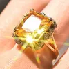 Anneaux de mariage VAGZEB couleur argent bague de fête mode femme grand jaune Zircon pierre promesse fiançailles pour les femmes