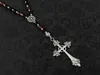 Red Black Gothic Rosary Necklace Long Gothic Cross Necklace Beaded Romantic Goth Necklace L230704
