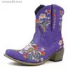 Botlar Western Cowboy Dikiş Çiçek ayak bileği Botlar Kadınlar için 2023 Klasik Vintage Cowgirl Kadın Ayakkabılarında Kayma Kayma T230713