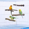 Perch 4 PCS Natural Wood Stand Parakeet Toys Bird Cage Accessories for Parrots Conure Supplies Budgie Platform