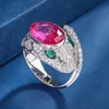 Свадебные украшения наборы Jitdoo Red Corundum Snake Регулируемое кольцо с кольцом с Bling Zigron Stone для женщин.