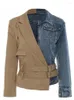 Vestes pour femmes Style de rue pour femmes 2023 mode Denim Patckwork Double ceinture col rabattu veste femme moto manteau