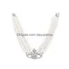 Pendant Necklaces Western Empress Dowager Vivian The Same Fashion Three-Layer Pearl Fl Of Diamonds Large Necklace Neckchain Choker T Dheju