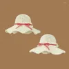 Chapéus de Aba Larga Guarda-Sol Japonês Chapéu de Palha Feminino Primavera e Verão Viagens ao Ar Livre Férias à Beira-mar Menina Laço Alça Dobrável Boné de Sol
