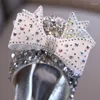 Platta skor Barn Rhinestone Bowknot Crystal Princess Klänning För flickor Barn Bröllopsfest Dansföreställning Sandal Rosa Silver