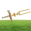 Collier croix à ongles Pendants Gold Color Bling Bling Bijoux pour hommes Femmes Hip Hop Corde Chaines de cordes7016079