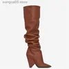 Botas Nueva moda Botas plisadas sobre la rodilla para mujer Punta estrecha Botas altas hasta el muslo Tacones altos Zapatos de invierno Mujer Botas Mujer T230713