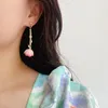Dangle Earrings Fashion Lotus Asymmetrical Drop For Women Girls Painting Pink Flower Pendientes Oorbellen Jewelry Gifts