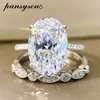 Alianças de casamento PANSYSEN 9CT Radiant Cut 9 13MM Lab Diamond Ring Sets for Women 925 Sterling Silver 18K Rose Gold Rings 230712