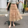 Skirts Fashion Lace Patchwork Cakee Layered Long Skirt Women Femme Elegant Vintage French A-line Hepburn Style Black Jupe P363