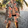 Träningsoveraller för män Lyxiga leopardmönstrade hawaiiansk skjortset Kortärmad Casual Blommor Strand Sommar Tvådelade Herrset S3XL 230712