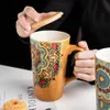 Tazze Tazza stile tradizionale Sun Flower Art Pattern Tazze in ceramica 500ml Capacità maggiore Caffè Latte Tazza da colazione Tazze regalo creative R230713