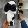 Kapcia Damskie Kapcie Bowknot Plush Buty Cross Otwarte palce slajdów domowe domowe jesień jesień ciepłe puszyste damskie pantofel 2022 Nowy T230713