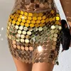 Débardeurs pour femmes Brillant Acrylique Paillettes Crop Top Et Jupe Pour Femmes Fille Sexy Patchwork Dos Nu Voir À Travers Halter Discothèque Party Tank 2023