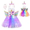 Robes de fille princesse filles brillant TUTU robe enfants dessin animé avec LED robes rougeoyantes ailes bandeau costume de scène pour fille fêteHKD230712