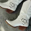 Bottes BONJOMARISA Imprimer Blanc Cowboy Bottes Mi-mollet Automne Glisser Sur La Chaîne En Métal Style Romain Débarrasser Décontracté Bottes Chaussures T230713