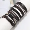 Charm Bracelets Vintage Hand Woven Wax Rope Men's Leather Bracelet PU Cowhide Multi-layer Six Piece Set Accessories Party Rave