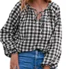 Women's Blouses Women Casual 2023 Blouse Plaid Print Lace Up Long Sleeve Tops Oversize T Shirt Loose Ladies Spring Autumn T-shirts Blusas